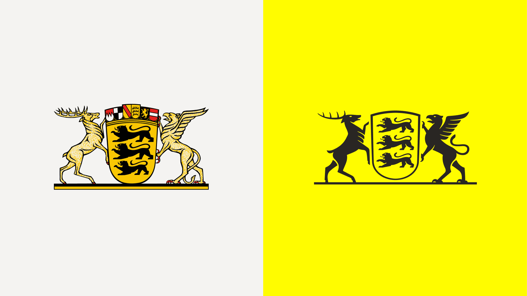 Links das Landeswappen, rechts das daran angelehnte Extended Logo.