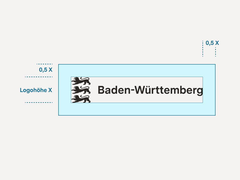 Beispielhafte Darstellung des Logos mit der minimalen Schutzzone von einer halben Logohöhe.